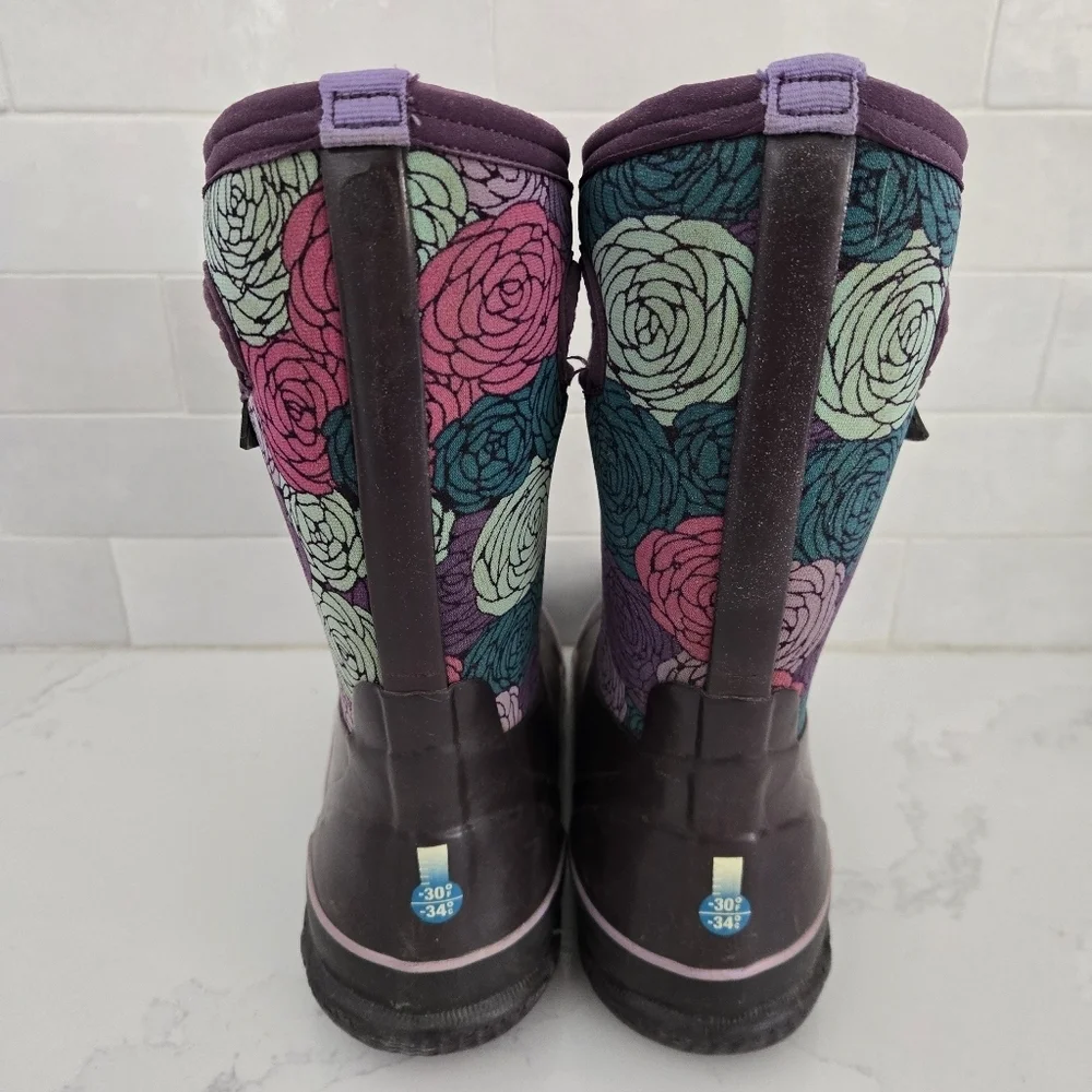 Bogs Classic High Handles Rosey Purple Floral Waterproof Insulated Snow Boots 4 - Picture 7 of 9